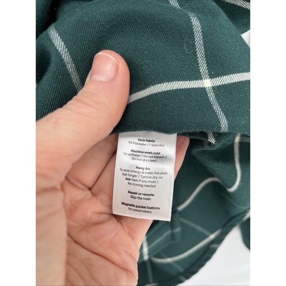 Poncho "The High Pine" Performance Flannel Shirt Mens Medium Green Magnetic Pock - Picture 6 of 10